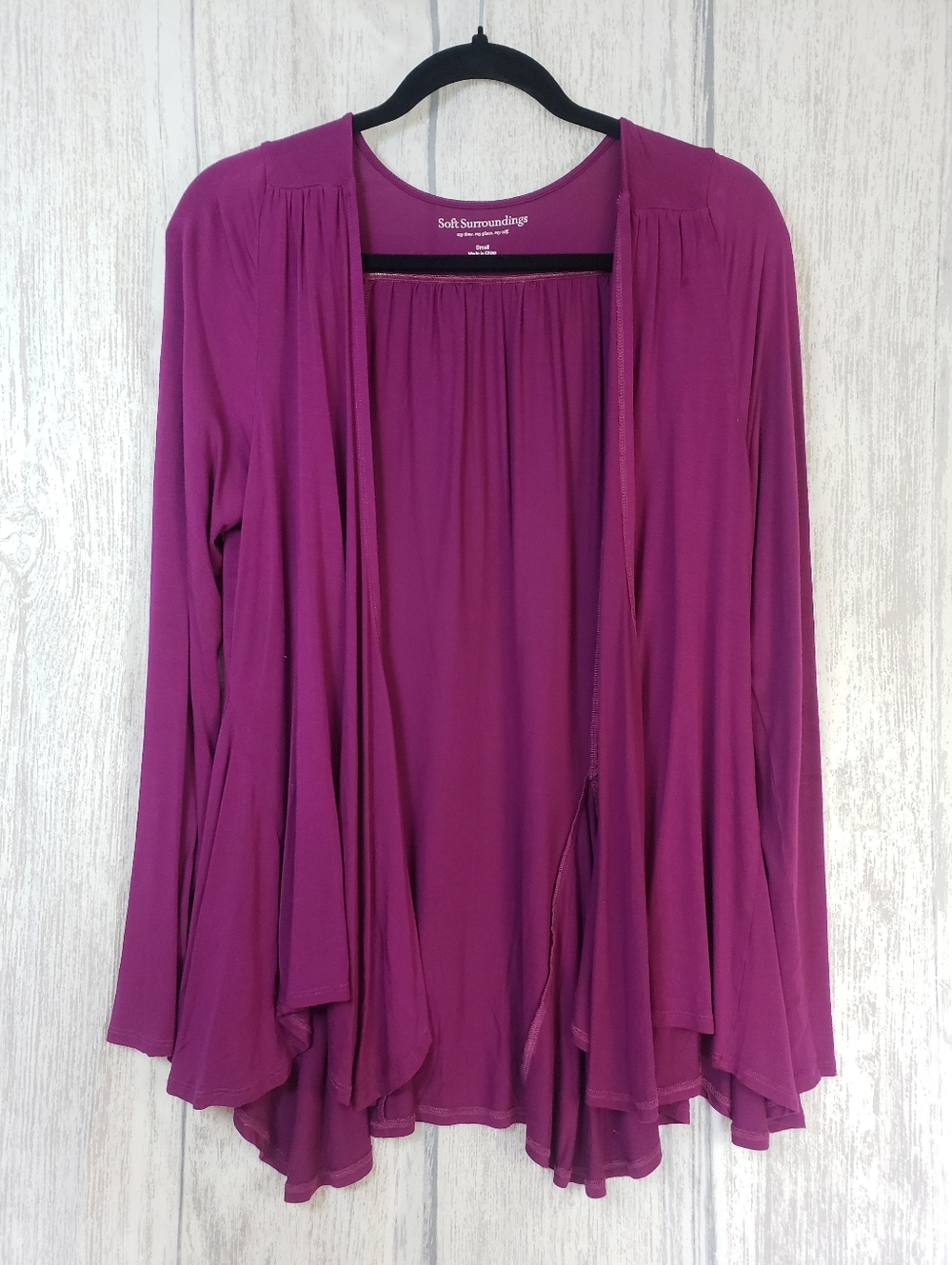 Soft Surroundings Draped Open Cardigan - Berry Plum Lightweight Flowy - Small